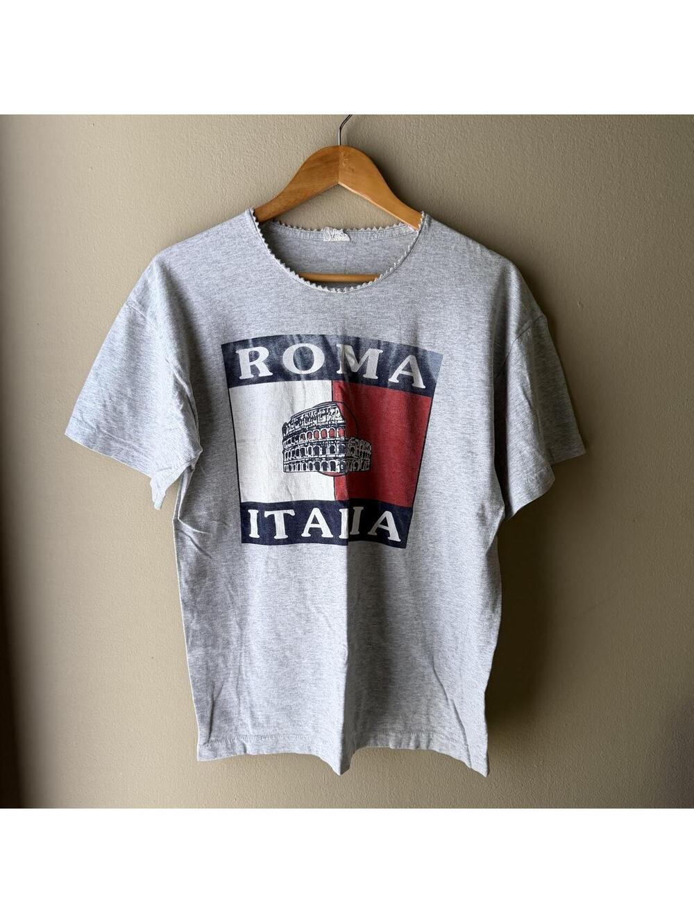 Vintage 90s Roma Italia Colosseum Graphic Tee Gray L